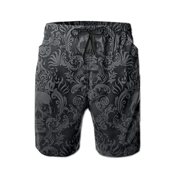Feimao-Victorian-Gothic-Black-Skull-Damask-Mens-Beach-Boardshort-Summer-Casual-Workout-Pants-with-Pockets