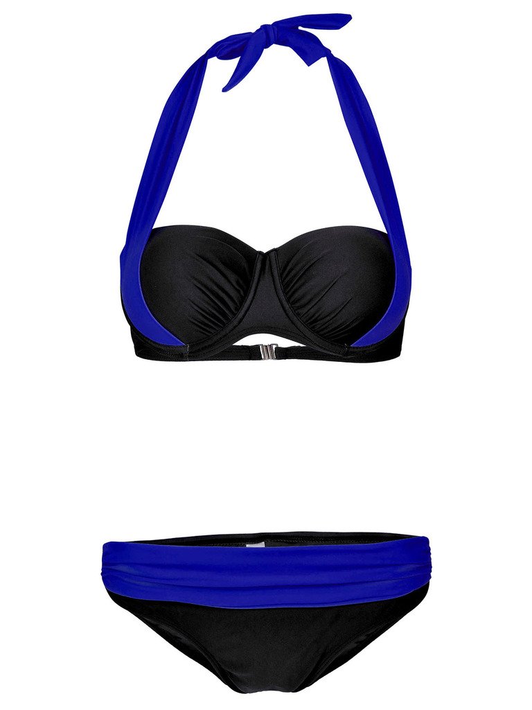 CHIC DIARY Women\'s Vintage Patchwork Halter Padded Swimsuit Bathng Suit,RoyalBlue Low Waist M