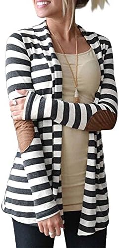 Women's Long Sleeve Stripped Cardigan Open Front Shawl (XL)