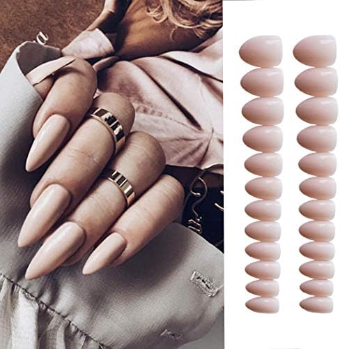 24Pcs Different Color Stiletto Shape Sharp False Nails Full Cover Long Claw Nails Acrylic Stiletto False Nails for Women (Nude Pink)