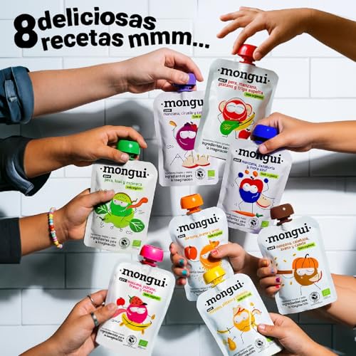 Snack orgánico para peques | Pack 16 pouches Mix Cereales 4 Recetas – Fresa, Avena, Pera, Espelta, Durazno, Arroz, Calabaza, Canela | Empresa B | MONGUI