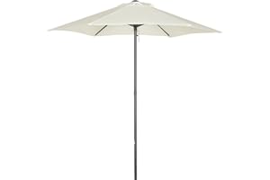 Outsunny 6.6FT Patio Umbrella, Outdoor Parasol Sun Shade with 6 Ribs for Balcony, Beach, Garden, Cream White