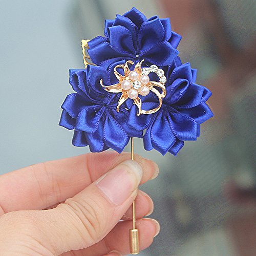 S-ssoy Boutonniere Bridegroom Groom Men's Boutonniere Groomsmen Best Man Boutineer with Pin Artificial Flower Brooch Corsage for Wedding Homecoming Prom Suit Decor Royal Blue Pack of 4