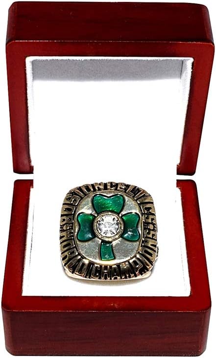BOSTON CELTICS (Larry Bird) 1984 NBA FINALS WORLD CHAMPIONS (Pride & Teamwork) Vintage Collectible High-Quality Replica Basketball Gold Championship Ring with Cherrywood Display Box