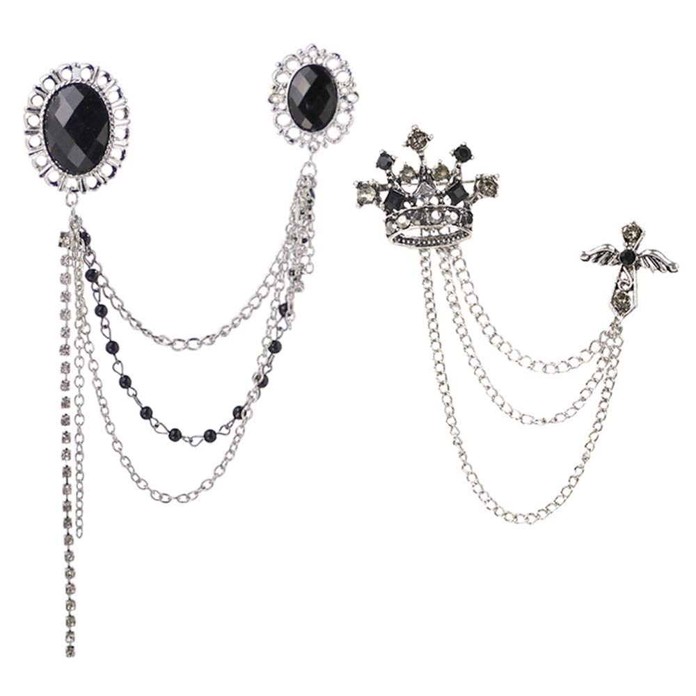 Huture 2PCS Men's Brooch Suit Pin Badge with Chains Brooch Buckle Chain Collar Lapel Pin for Men Shirt Collar Pin Chain Brooch Decoration Metal Brooch Pin Clips for Women Suit Tuxedo Tie Hat Scarf