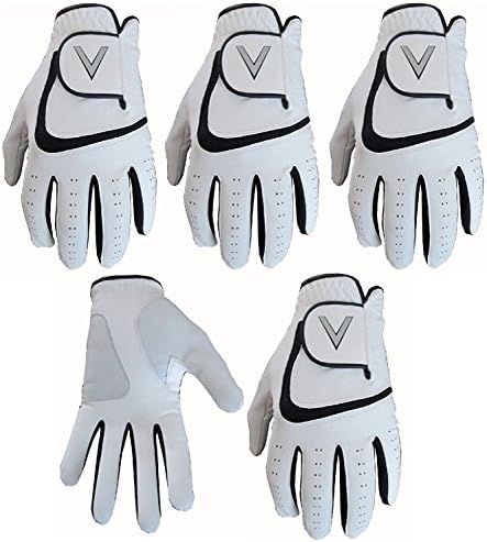 5 White Men's All Weather Golf Gloves Cabretta Leather Thumb & Palm Patch