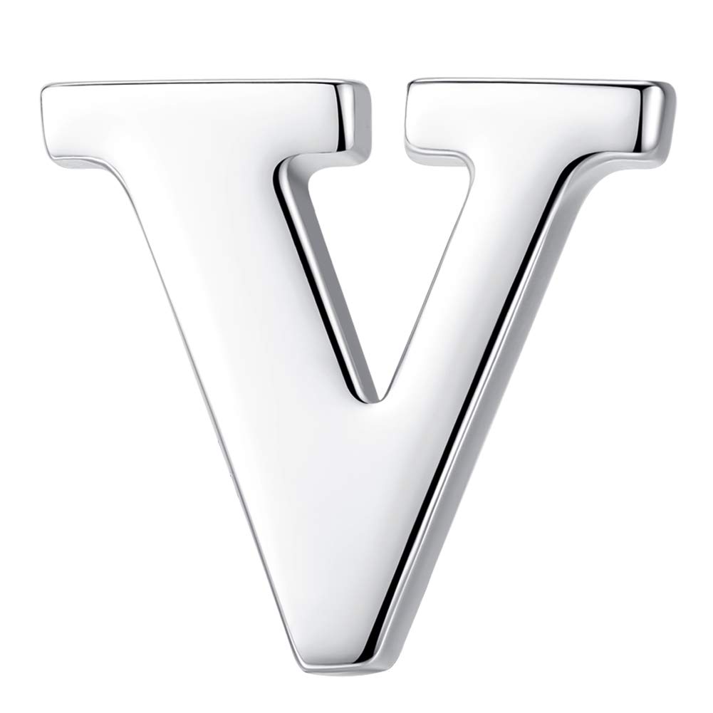 HONEY BEAR 1pc Alphabet Letters A to Z Collar Brooch Label Pins Badge for Mens' Suit/Women's Shirt for Business Gift,Silver V 0.94in