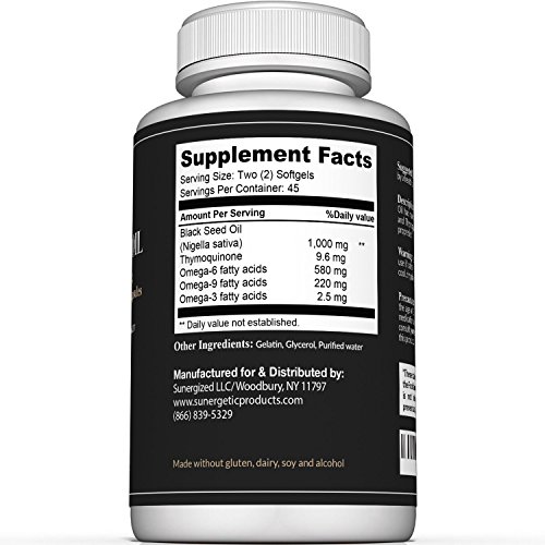 Premium Black Cumin Seed Oil Softgels â€“ 1,000mg of Black Seed Oil Per Serving â€“ Non GMO Cold Pressed Nigella Sativa â€“ Includes Thymoquinone & Omegaâ€™s - 90 Softgels