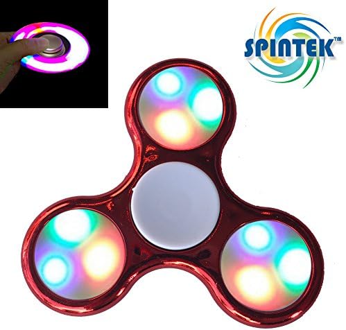 Spintek LED Multiple Mode Fidget Spinner (Metallic RED Plastic) Toy Hand Tri Spinner Best Stress Reducer Boredom Anti Anxiety ADD, ADHD, Autism Adult Children Kids 360 Spinner Toy Helps Focus
