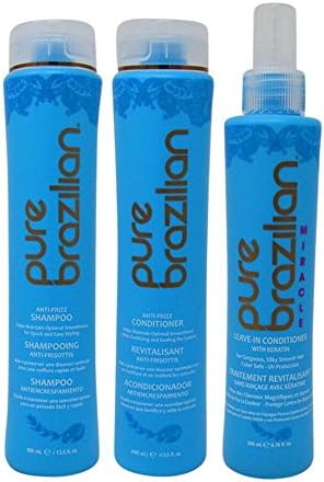 Bundle-3 Items : Pure Brazilian Anti-frizz Shampoo & Conditioner 13.5oz Duo & Pure Brazilian Leave-in Conditioner With Keratin, 6.78 Oz