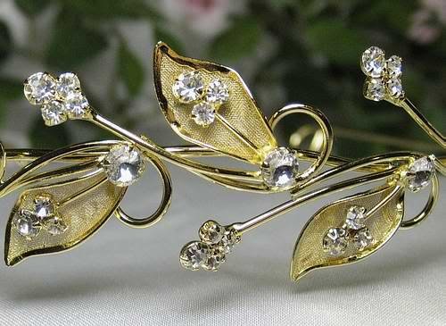 Janefashions Floral Clear Austrian Rhinestone Crystal Tiara Headband Bridal Wedding -Gold