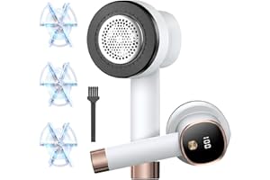 Rechargeable Fabric Shaver and Lint Remover, Upgraded 6-Blade Electric Sweater Shaver with LED Digital Display and 3 Replacem