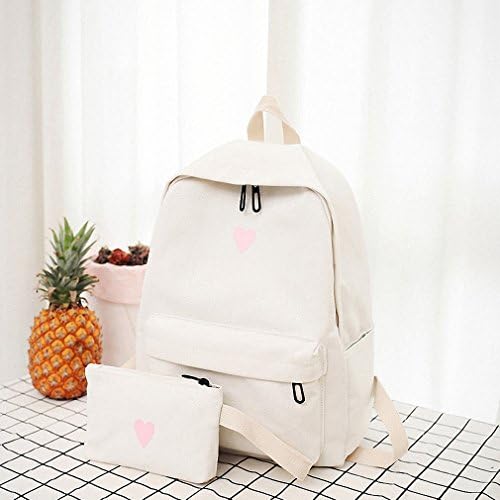 Moon Wood Canvas Printed Heart Yellow Backpack Korean Style Students Travel Bag Girls School Bag Laptop Backpack beige 15 Inches