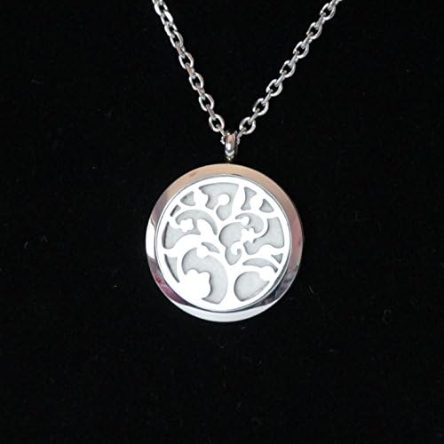 Aromatherapy/Perfume Necklace With Tree of Life Diffusing Locket. Hypo-Allergenic, 316L Surgical Grade Stainless Steel. Includes 24" Chain &amp; 4 Washable Refill Pads.