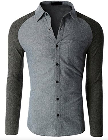 makeitblack Men's Slimfit Baseball Raglan Sleeve Button Down Shirt