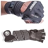 Spartan Race OCR Slit Leather Gloves by Fit Four | Obstacle Course Racing & Mud Run Hand Protection | Wrist Support With Slit for Fitness Watch (Black, Medium)