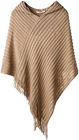 Slivexy Women's Crochet Tassels Poncho Cape Knit V Neck Hooded Sweater Cloak