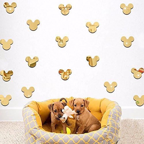 20PCS of Mirror Wall Stickers Cute Mickey Mouse Crystal Mirror Stickers Acrylic 3D Decorative Stickers for Kids Room Nursery Deco (Gold)