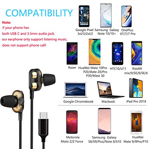 USB C Headphones, Aproo HiFi Stereo Type C Earbuds USB C Earphones with Mic & Volume Control Compatible with Google Pixel 3XL/3/2XL/2, OnePlus 6T/7/7 Pro, Galaxy 10/10+, MacBook,iPad Pro 2018,Razer