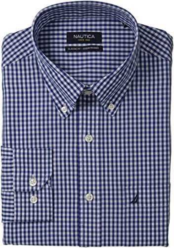 Nautica Men's Gingham Button-Down Collar Dress Shirt, Blue, 16