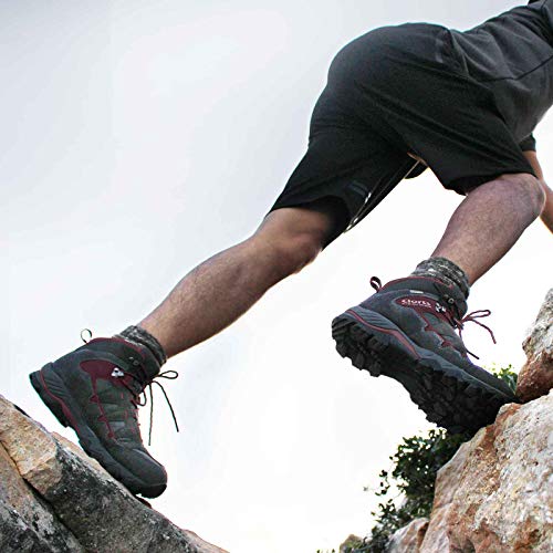 Clorts Men's Pioneer Hiking Boots Waterproof Suede Leather Lightweight Hiking Shoes Dark Grey/Dark Red US Men Size 11 Medium Width