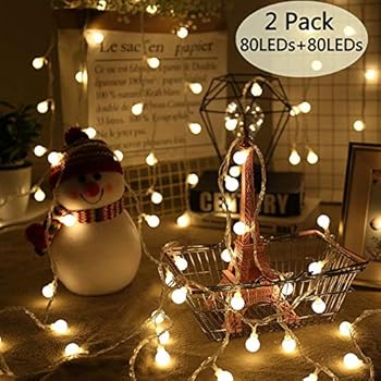 POP Mart Globe String Lights 2 Pack 80 LEDs 34 Ft Christmas Ball String Lights Battery Operated Fairy Lights Waterproof Decoration for Indoor Outdoor Wedding Christmas Tree Garden 3 Lighting Modes