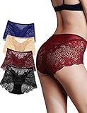 L.L.STONE Women Underwear Sexy Lace Panties Transparent High Rise Boyshort Panties Breathable Briefs Hipster Pack