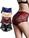 L.L.STONE Women Underwear Sexy Lace Panties Transparent High Rise Boyshort Panties Breathable Briefs Hipster Pack