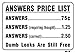 Alotta Signs ANSWERS PRICE LIST Novelty Humor Sign, 7x10 Inches, Heavy Duty Plastic, Retro/Vintage Style, Office Wall Mount
