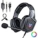 Gaming Headset-ONIKUMA Surround Sound PS4 Headphones Retractable Mic Works Xbox One PC,RGB LED & Lightweight Soft Earmuffs & Volume Control(Blue)