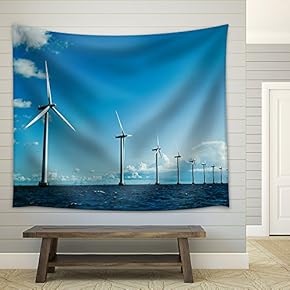 Windmills in a Row Further, Horizontal, Wide Shot, Denmark - Fabric Wall Tapestry Home Decor - 51x60 inches