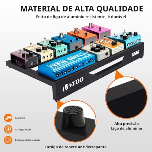 VEDO Pedalboard para guitarra, liga de alumínio, 1,2 kg, pedalboard leve para efeitos, 56 cm x 32 cm com bolsa de transporte, velcro, abraçadeiras, tamanho padrão de 56 cm (inclinado).