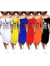 Famnbro - Vestido informal de manga corta con estampado de letras, para mujer