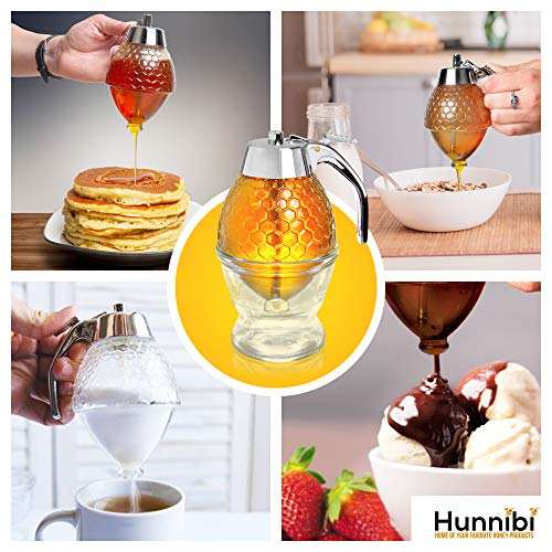 Hunnibi Honey Dispenser PLUS No Drip Glass with STAINLESS STEEL TOP