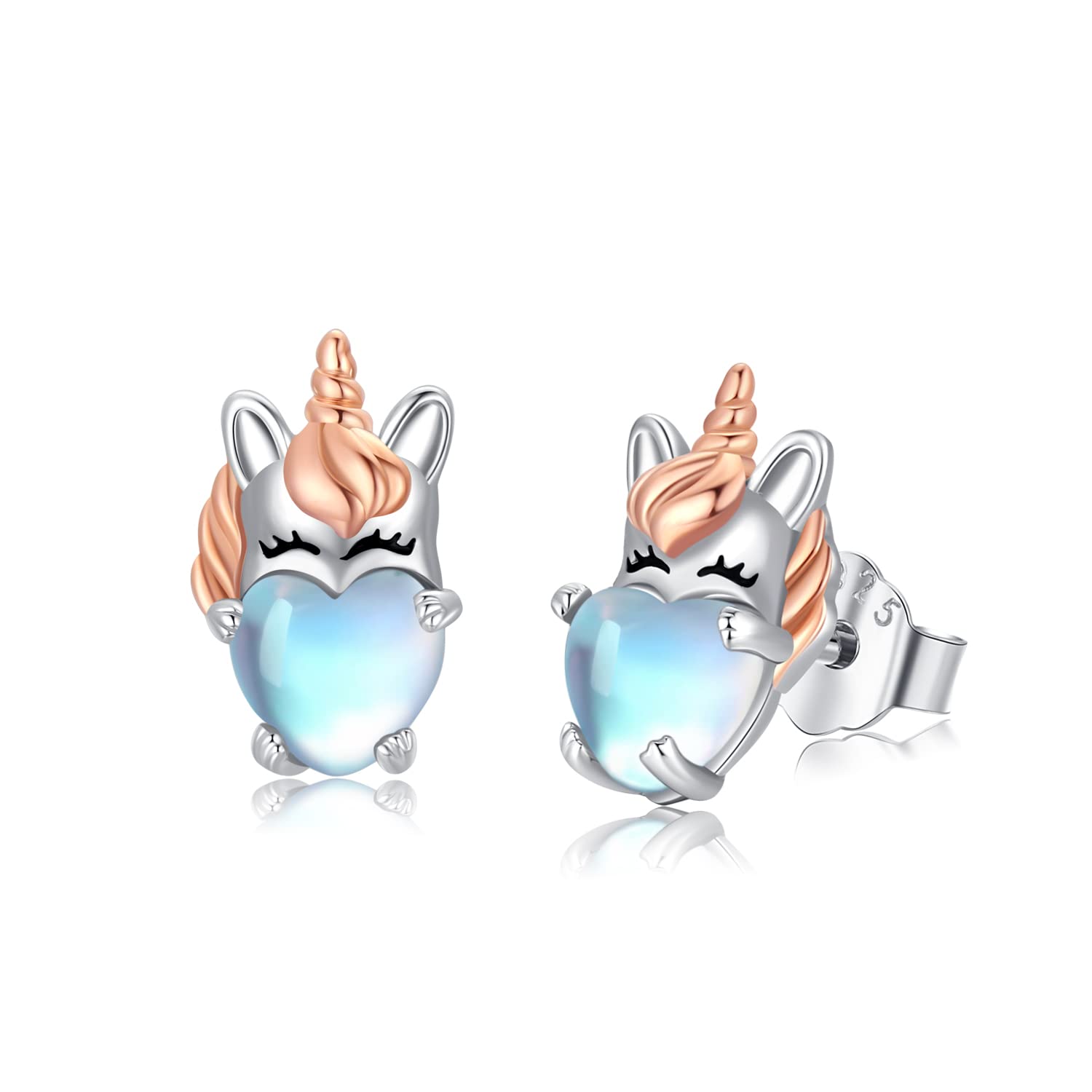 Unicorn Earrings for Girls 925 Sterling Silver Moonstone Unicorn Stud Earrings Hypoallergenic Animal Jewellery Unicorn Gifts for Women Girlfriend