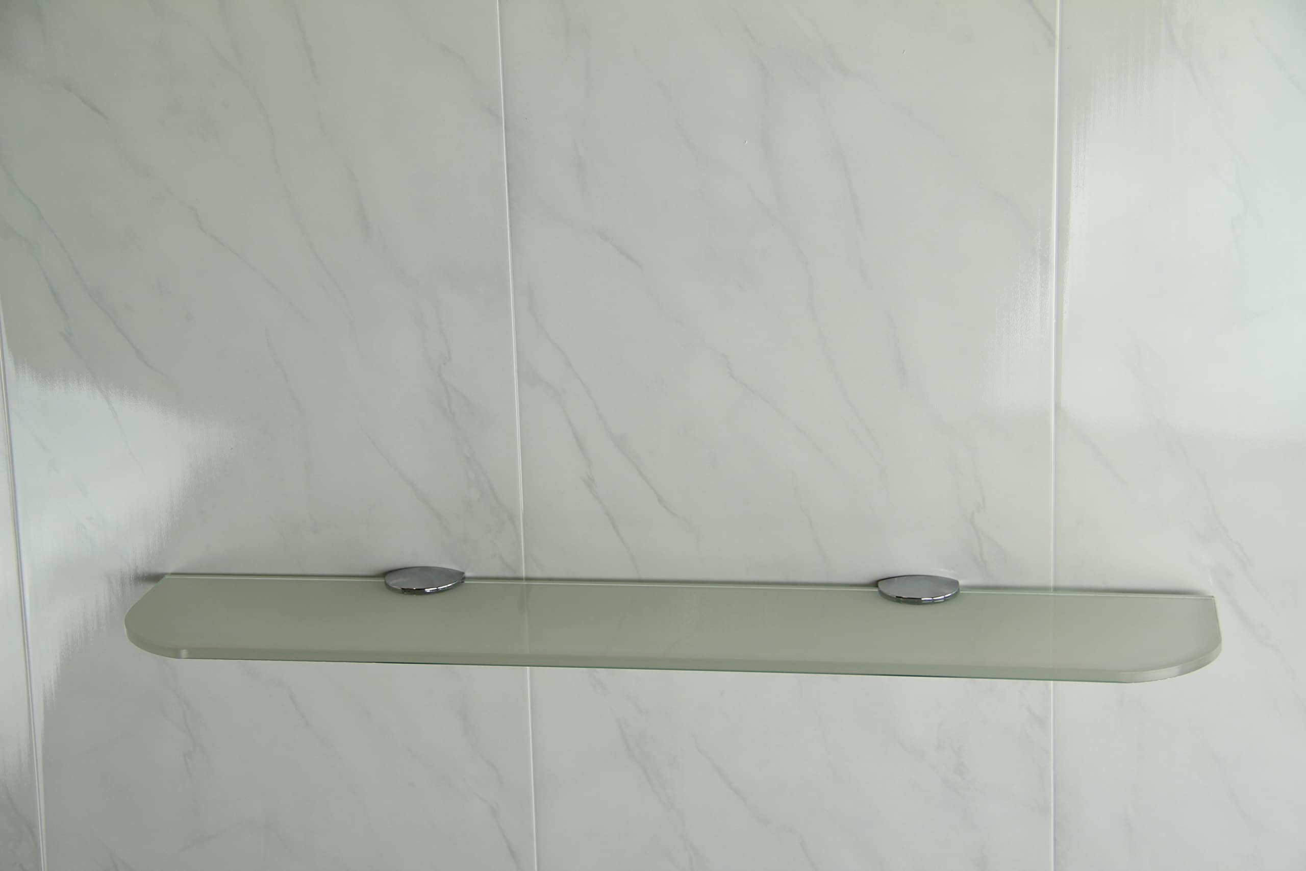 BSM Marketing Glass shelf with curved corners 3 sizes 300mm 400mm 500mm and 3 colours Clear White Black Bathroom Kitchen Bedroom (500mm x 100mm, White)