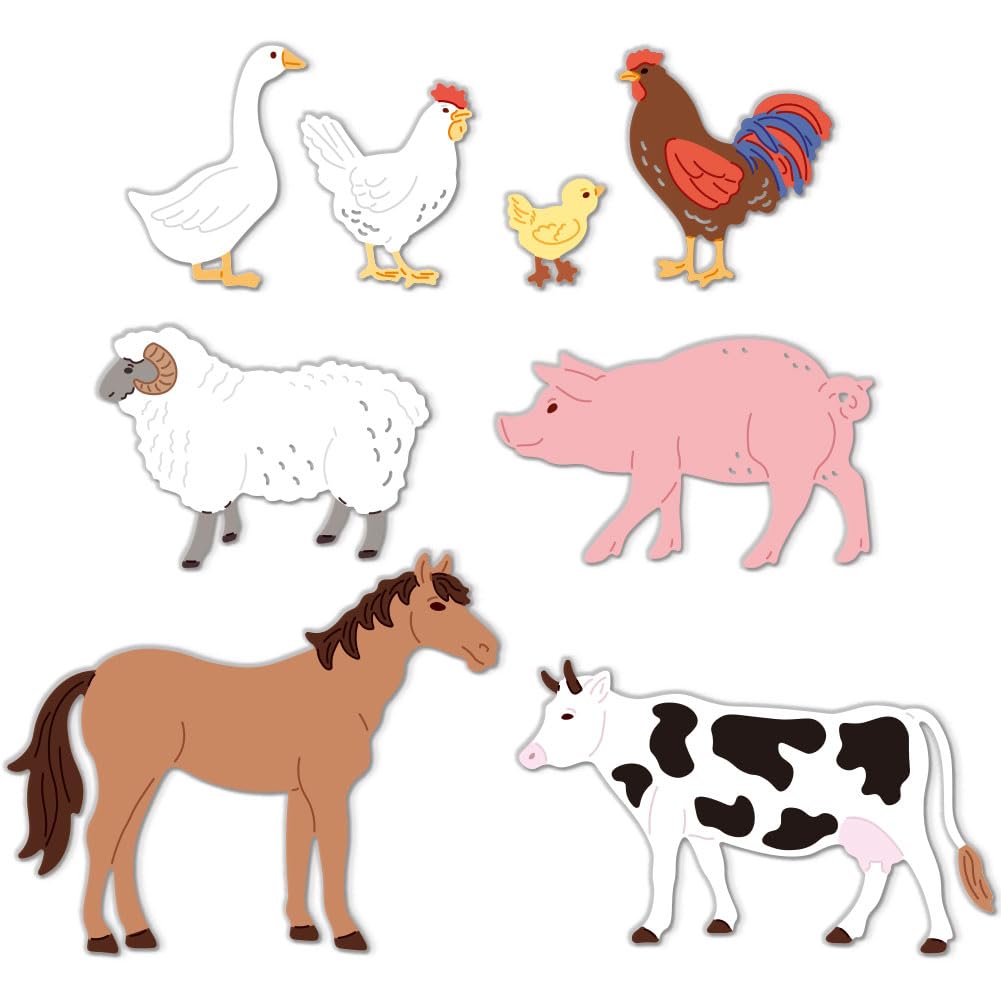 DELORIGIN 8 Styles Farm Animals Cutting Dies Card Making Die Cut Carbon Steel Die Cuts Stencils Card Scrapbooking Embossing Template Dies for DIY Paper Craft Card Albums Gift Card Decor