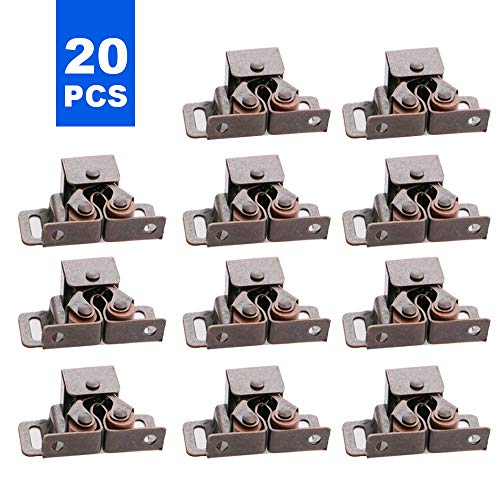 20pcs Double Roller Catch,Heavy Duty Latch Hardware for Cabinet Closet Doors (Bronze Tone)