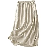 Kinghua Linen Skirts for Women Spring Summer A Line Elastic High Waisted Casual Trendy Midi Long Skirt with Pockets