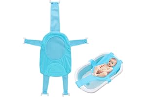 IBLUELOVER Baby Bath Seat Support Net Infant Bathing Support Mat Newborn Bath Tub Seat Cushion Pad with Five Safety Support Corner Adjustable Mesh Bathtub Sling Non Slip Shower Pad for 0-18 Months (Blue)