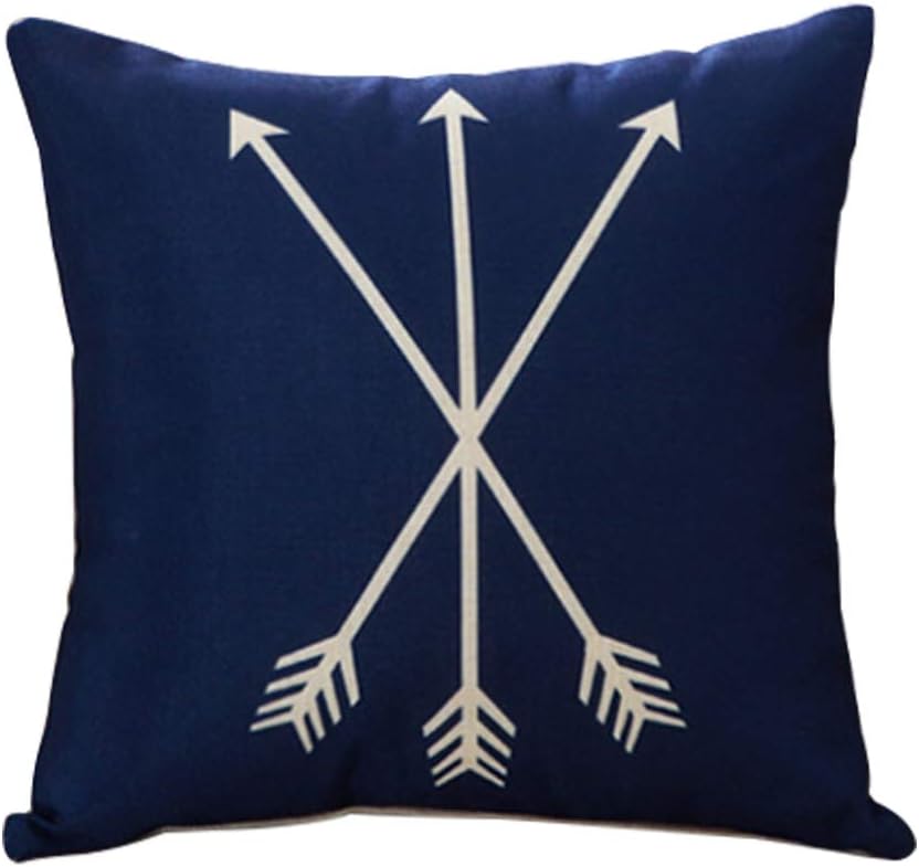 NAVIBULE Blue Arrows Accent Throw Pillow Linen Blend Navy Farmhouse Decorative Throw Pillow Cover for Couch Home Bed 18x18 Inches