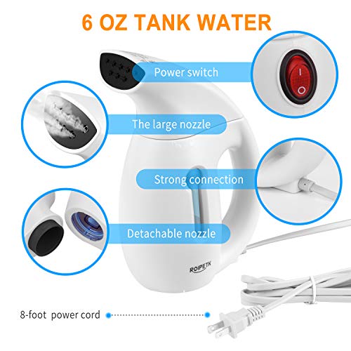 ROIPETK Handheld, 180ml Powerful Wrinkle Remover Garment Fabric Steamer.Portable,Compact-Travel/Home.Automatic Shut-Off Safety Prote Steamer for Clothes, White - Thumbnail 2