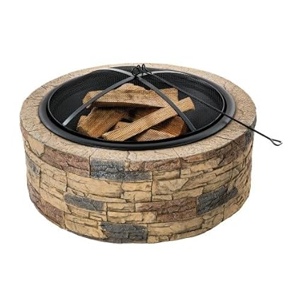 Sun Joe Sjfp35 Stn Cast Stone Fire Pit 35 Inch Amazon Co Uk