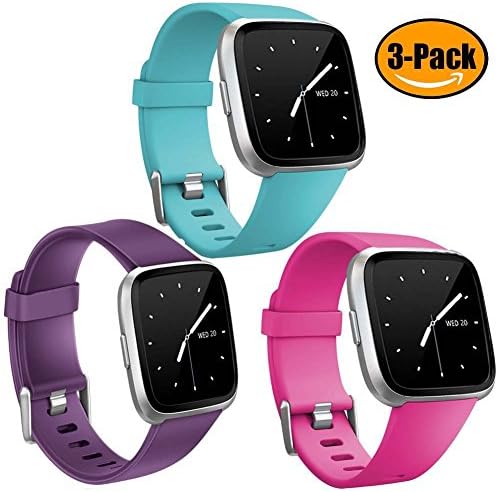 Carhope Fitbit Versa Bands Sport Packs, Soft Accessory Replacement Wristband Strap Classic Band Available in Varied Colors with Secure Metal Clasp for Fitbit Versa (Teal Plum Rose, Small)