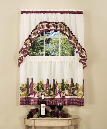 Light Filtering Printed Tier & Swag Window Curtain Set - 57 Inch Length, 24 Inch Width - Chardonnay - Machine Washable Drape for Kitchen, Living, & Dining Room by Achim Home Decor