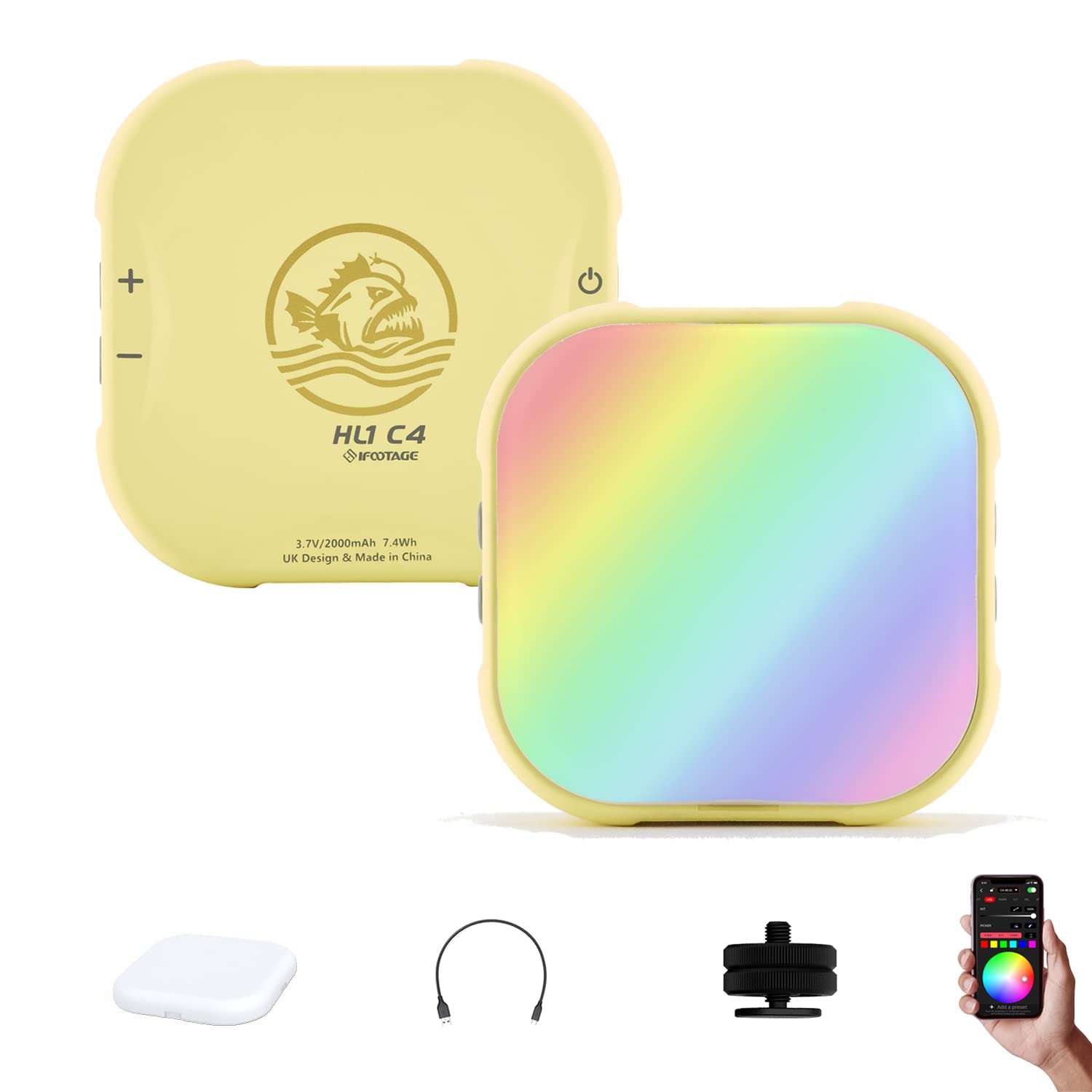 IFOOTAGE LED RGB Photography lighting, Video Light for Camera,CRI 95+,2800k~10000k,2000mAh 1070lux,RGB Portable Mini Light,Soft Cover,Yellow