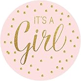 2" Pink and Gold It's a Girl Baby Shower Favor Stickers - 50 Labels