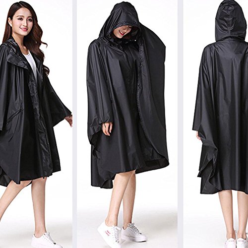 Rainbow25 Waterproof Raincoat Polyester Hooded Rainwear Poncho For Women Size One Size (Black)