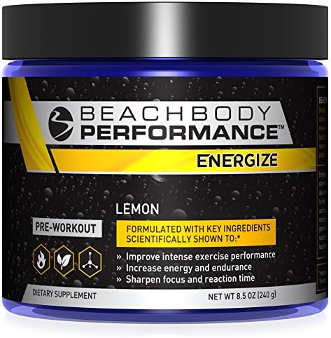 Beachbody Performance Energize Lemon pre-workout with beta-alanine, low-dose caffeine and quercitin