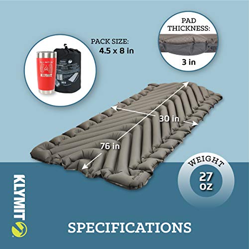 KLYMIT STATIC V LUXE Sleeping Pad, Extra Wide (30 inches) Best Camping